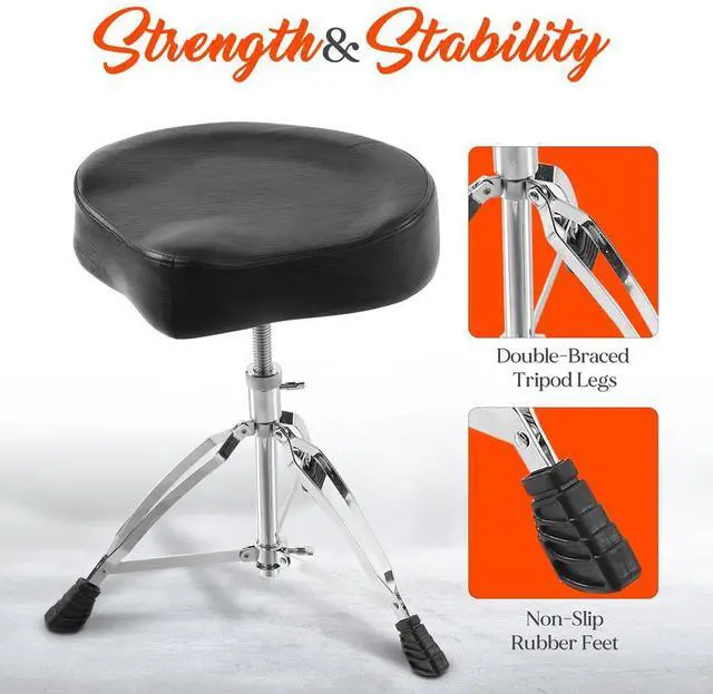 Alt view image 3 of 7 - Pyle Adjustable Double-Support Drum Stool with Foam-Cushioned Seat & Tripod Legs, Portable & Durable - PSEATDRM24
