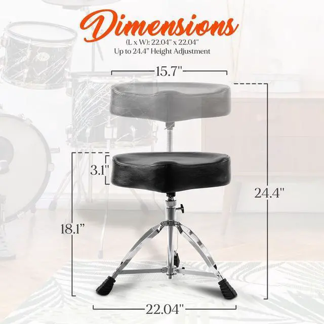 Alt view image 7 of 7 - Pyle Adjustable Double-Support Drum Stool with Foam-Cushioned Seat & Tripod Legs, Portable & Durable - PSEATDRM24