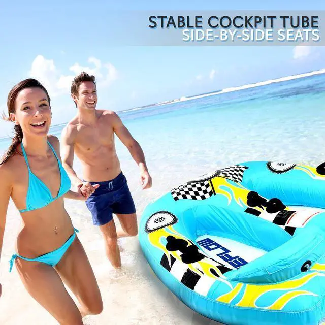 Alt view image 6 of 7 - SereneLife Inflatable Towable Tube for Boating, 2-Rider Capacity, Watersports Towable with Front Tow Point - SLTOWBL10