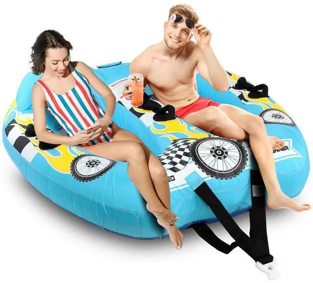 Main image of SereneLife Inflatable Towable Tube for Boating, 2-Rider Capacity, Watersports Towable with Front Tow Point - SLTOWBL10