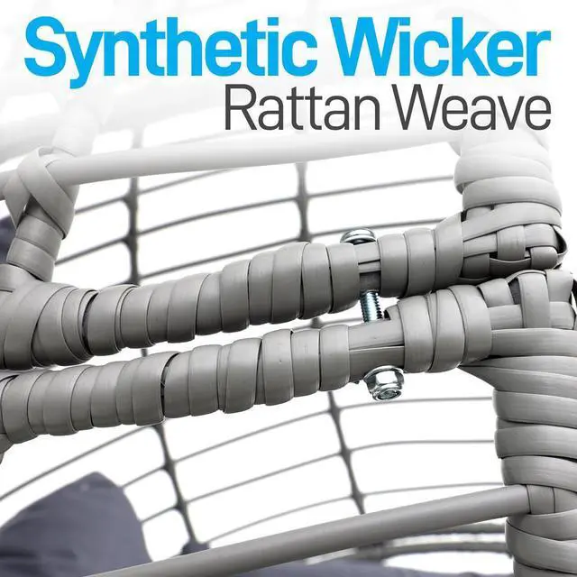 Alt view image 3 of 7 - SereneLife Wicker Rattan Swing Chair with Cushions, Powder-Coated Steel Frame, Outdoor/Indoor Garden Decoration (Black) - SLGZ0EGBL