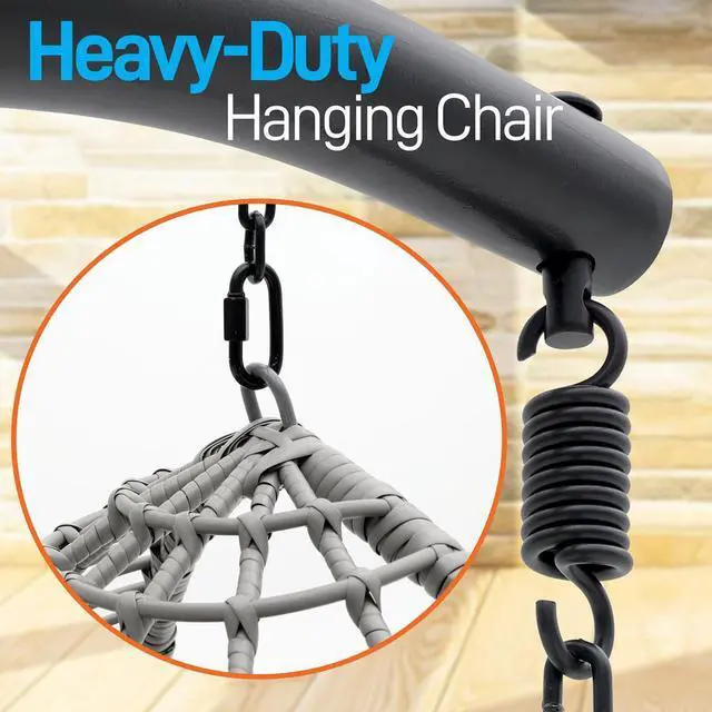 Alt view image 7 of 7 - SereneLife Wicker Rattan Swing Chair with Cushions, Powder-Coated Steel Frame, Outdoor/Indoor Garden Decoration (Black) - SLGZ0EGBL