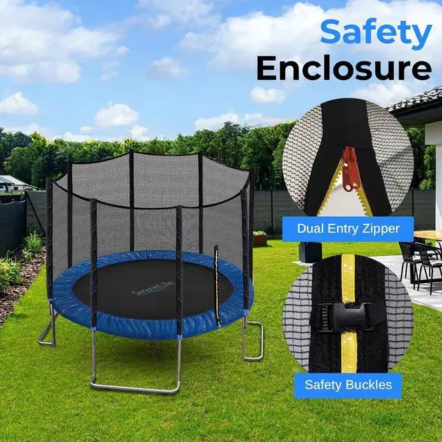 Alt view image 4 of 7 - SereneLife 8ft Outdoor Trampoline with Safety Net Enclosure, Large Jumping Surface, Weather-Resistant Design - SLTRA8BL