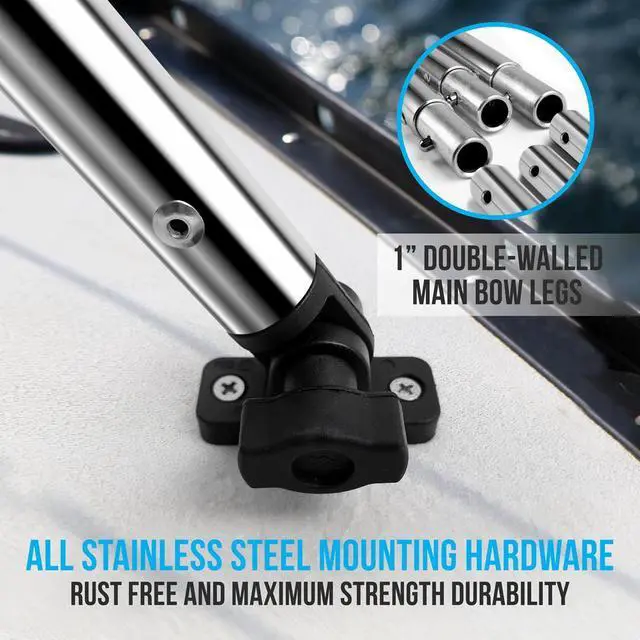Alt view image 5 of 7 - SereneLife 3 Bow Bimini Top, Marine-Grade 600D Polyester Canvas with 2 Straps, Rear Support Poles, and Aluminum Frame - SLBT3RB794