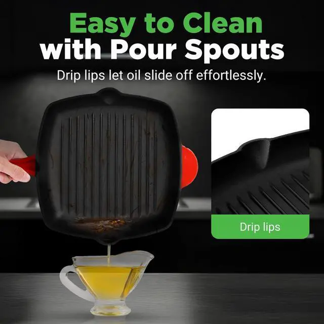 Alt view image 6 of 7 - NutriChef Cast Iron Square Skillet Grill Pan with Porcelain Enamel Coating, Non-Stick, Square Grilling Pan - NCCIES47