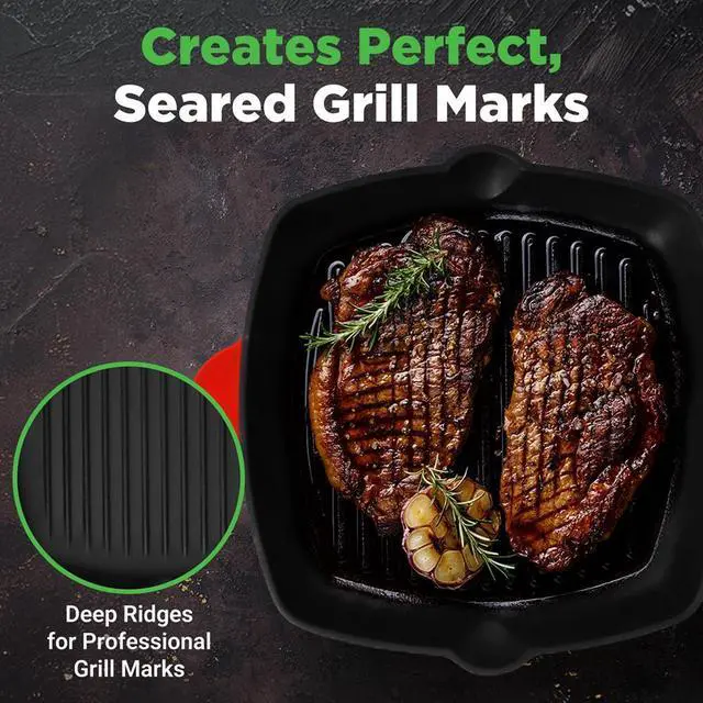 Main image of NutriChef Cast Iron Square Skillet Grill Pan with Porcelain Enamel Coating, Non-Stick, Square Grilling Pan - NCCIES47