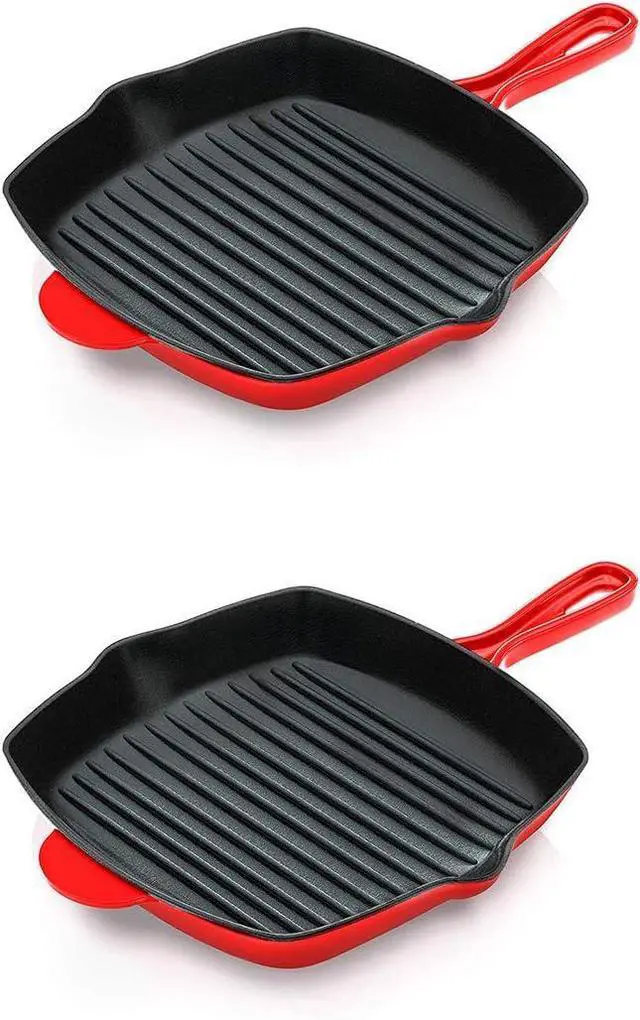 Alt view image 7 of 7 - NutriChef Cast Iron Square Skillet Grill Pan with Porcelain Enamel Coating, Non-Stick, Square Grilling Pan - NCCIES47