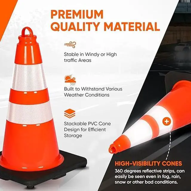 Alt view image 7 of 7 - Pyle 18" PVC Cone Set of 10, High-Visibility Traffic Safety Cones for Roadwork, Parking, and Construction Zones (Orange) - PTCN18X10