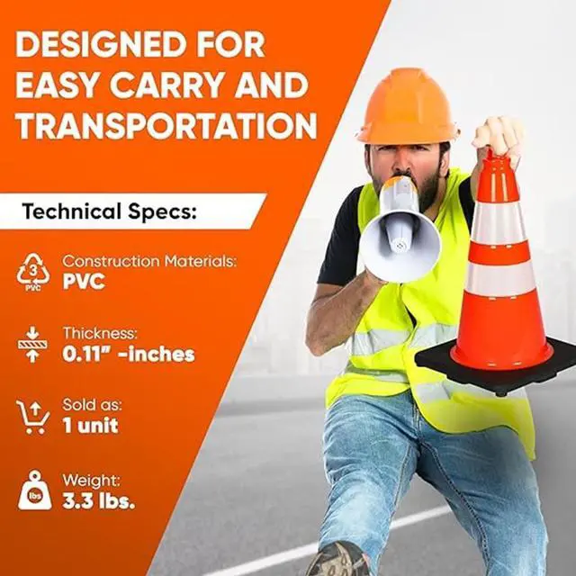 Alt view image 5 of 7 - Pyle 18" PVC Cone Set of 10, High-Visibility Traffic Safety Cones for Roadwork, Parking, and Construction Zones (Orange) - PTCN18X10