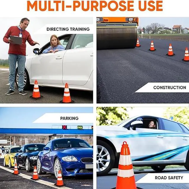 Alt view image 3 of 7 - Pyle 18" PVC Cone Set of 10, High-Visibility Traffic Safety Cones for Roadwork, Parking, and Construction Zones (Orange) - PTCN18X10