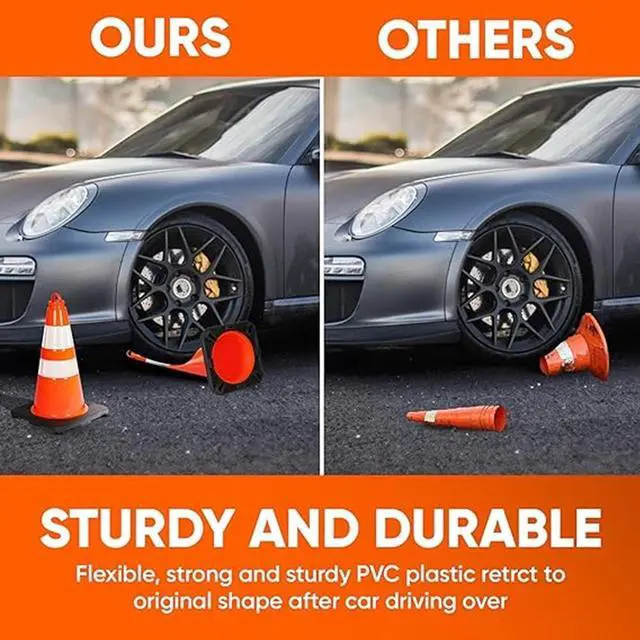 Alt view image 4 of 7 - Pyle 18" PVC Cone Set of 10, High-Visibility Traffic Safety Cones for Roadwork, Parking, and Construction Zones (Orange) - PTCN18X10