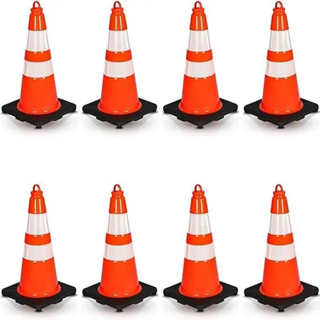 Main image of Pyle 18" PVC Cone Set of 8, High-Visibility Traffic Safety Cones for Roadwork, Parking, and Construction Zones (Orange) - PTCN18X8