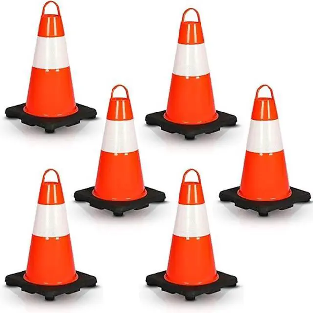 Main image of Pyle 12" PVC Cone Set of 6, High-Visibility Traffic Safety Cones for Roadwork, Parking, and Construction Zones (Orange) - PTCN12X6