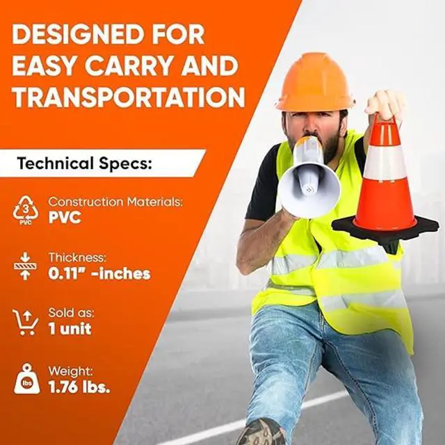 Alt view image 2 of 7 - Pyle 12" PVC Cone Set of 6, High-Visibility Traffic Safety Cones for Roadwork, Parking, and Construction Zones (Orange) - PTCN12X6