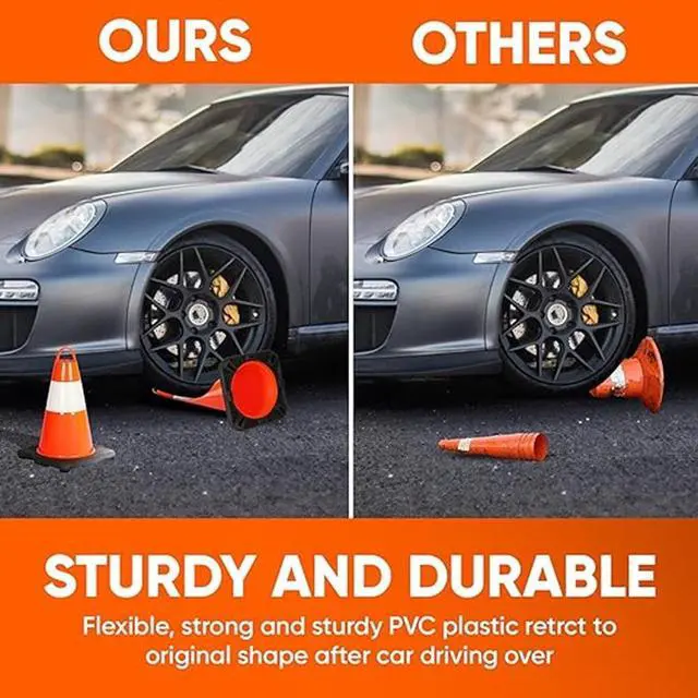 Alt view image 3 of 7 - Pyle 12" PVC Cone Set of 6, High-Visibility Traffic Safety Cones for Roadwork, Parking, and Construction Zones (Orange) - PTCN12X6