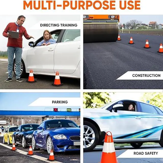 Alt view image 6 of 7 - Pyle 12" PVC Cone Set of 6, High-Visibility Traffic Safety Cones for Roadwork, Parking, and Construction Zones (Orange) - PTCN12X6