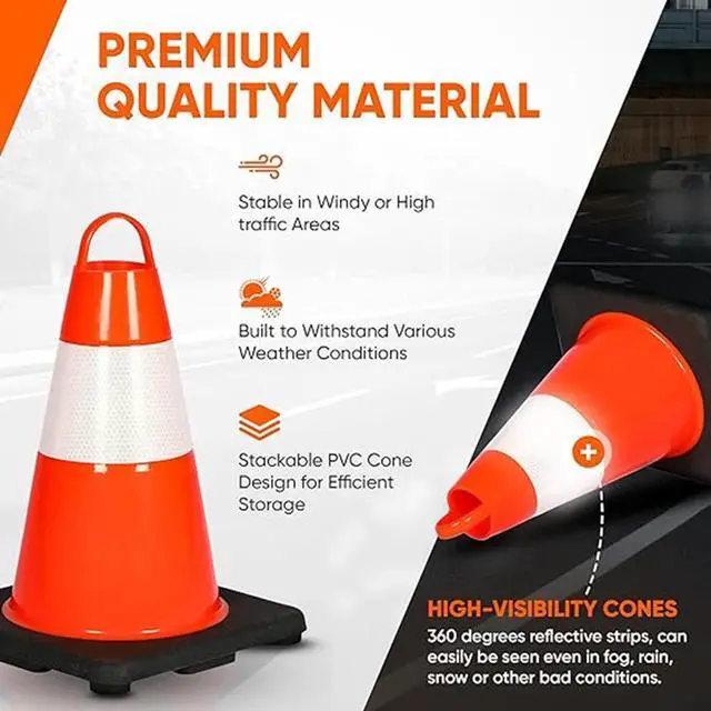 Alt view image 3 of 7 - Pyle 12" PVC Cone Set of 12, High-Visibility Traffic Safety Cones for Roadwork, Parking, and Construction Zones (Orange) - PTCN12X12