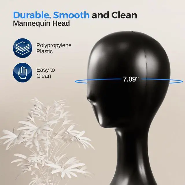 Alt view image 6 of 7 - SereneLife Professional Plastic Mannequin Head for Styling, Wig Display, and Jewelry - Black, 16.1" Height - SLMAQHDSK57