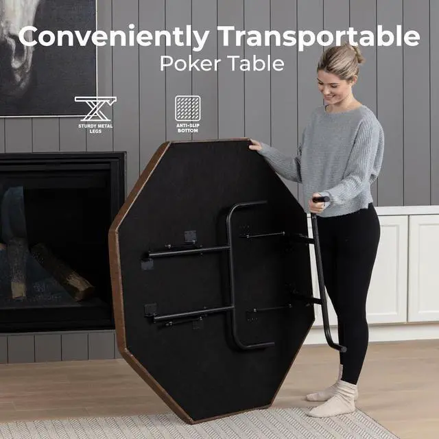 Alt view image 6 of 7 - SereneLife Octagonal Poker/Casino Game Table with Cushioned Rail, 8 Players, Foldable & Portable - SLPTH740