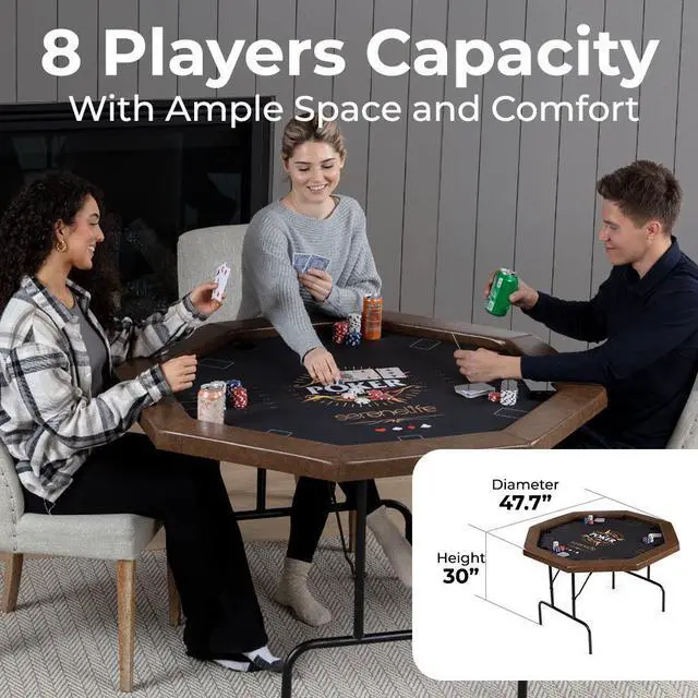 Alt view image 4 of 7 - SereneLife Octagonal Poker/Casino Game Table with Cushioned Rail, 8 Players, Foldable & Portable - SLPTH740