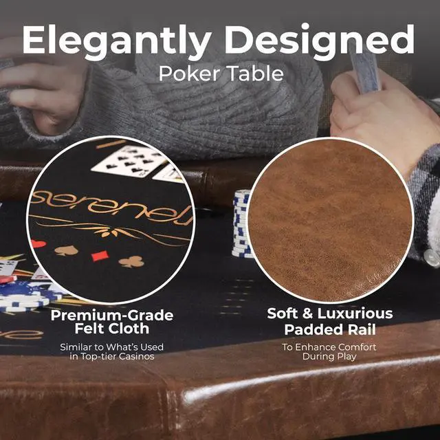 Alt view image 3 of 7 - SereneLife Octagonal Poker/Casino Game Table with Cushioned Rail, 8 Players, Foldable & Portable - SLPTH740