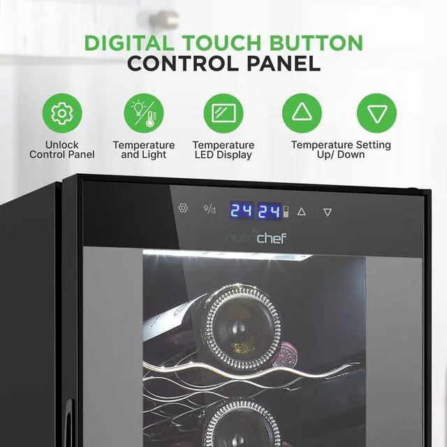 Alt view image 4 of 7 - NutriChef Wine Chilling Refrigerator Cellar, 24-Bottle Capacity Dual-Zone Wine Cooler, Digital Touch Control, Glass Door - PKCWCDS245