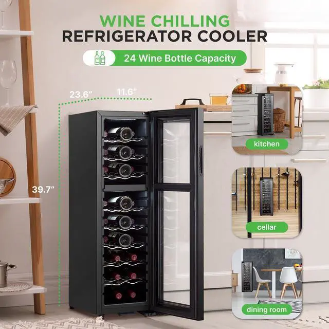 Alt view image 7 of 7 - NutriChef Wine Chilling Refrigerator Cellar, 24-Bottle Capacity Dual-Zone Wine Cooler, Digital Touch Control, Glass Door - PKCWCDS245