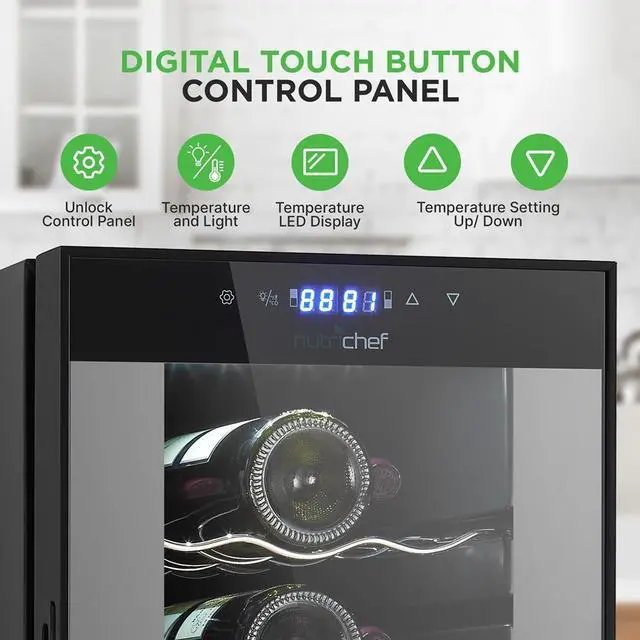 Alt view image 3 of 7 - NutriChef Wine Chilling Refrigerator Cellar, 18-Bottle Capacity Dual-Zone Wine Cooler, Digital Touch Control, Glass Door - PKCWCDS182
