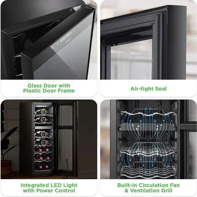 Alt view image 2 of 7 - NutriChef Wine Chilling Refrigerator Cellar, 18-Bottle Capacity Dual-Zone Wine Cooler, Digital Touch Control, Glass Door - PKCWCDS182