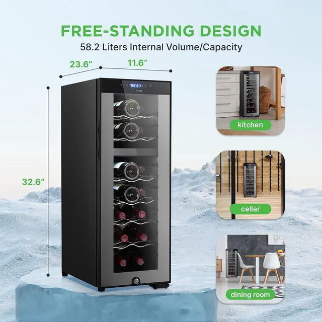 Alt view image 5 of 7 - NutriChef Wine Chilling Refrigerator Cellar, 18-Bottle Capacity Dual-Zone Wine Cooler, Digital Touch Control, Glass Door - PKCWCDS182