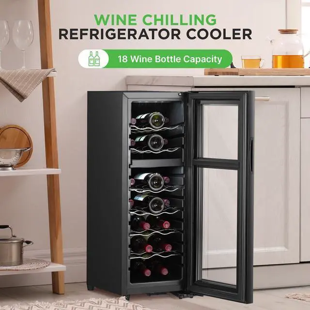 Alt view image 4 of 7 - NutriChef Wine Chilling Refrigerator Cellar, 18-Bottle Capacity Dual-Zone Wine Cooler, Digital Touch Control, Glass Door - PKCWCDS182