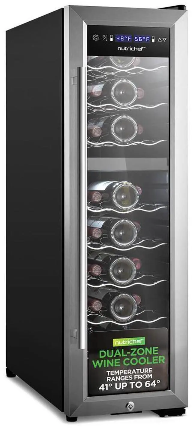 Main image of NutriChef Wine Chilling Refrigerator Cellar, 24-Bottle Capacity, Dual-Zone Wine Cooler, Digital Touch Control, Stainless Steel Door Frame - PKCWCDS248