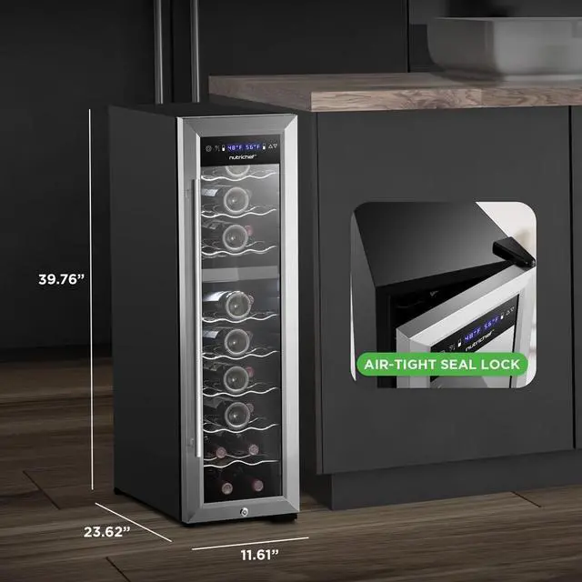 Alt view image 5 of 7 - NutriChef Wine Chilling Refrigerator Cellar, 24-Bottle Capacity, Dual-Zone Wine Cooler, Digital Touch Control, Stainless Steel Door Frame - PKCWCDS248