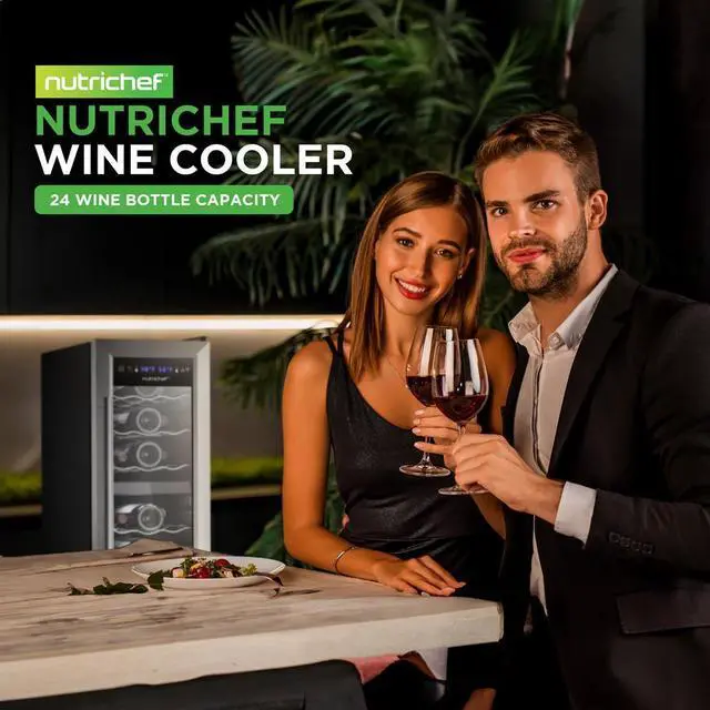 Alt view image 3 of 7 - NutriChef Wine Chilling Refrigerator Cellar, 24-Bottle Capacity, Dual-Zone Wine Cooler, Digital Touch Control, Stainless Steel Door Frame - PKCWCDS248