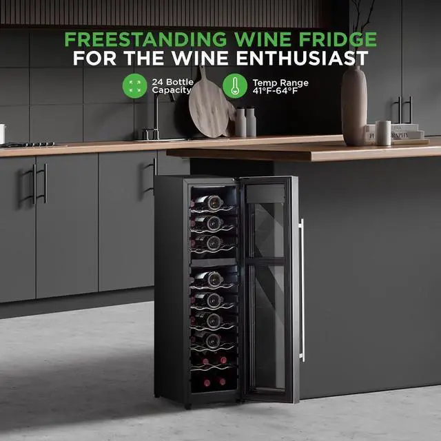 Alt view image 7 of 7 - NutriChef Wine Chilling Refrigerator Cellar, 24-Bottle Capacity, Dual-Zone Wine Cooler, Digital Touch Control, Stainless Steel Door Frame - PKCWCDS248