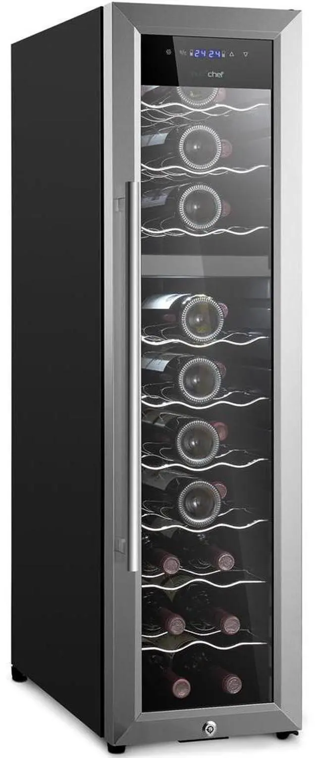 Main image of NutriChef Wine Chilling Refrigerator Cellar, 27-Bottle Capacity, Dual-Zone Wine Cooler, Digital Touch Control, Stainless Steel Frame - PKCWCDS278