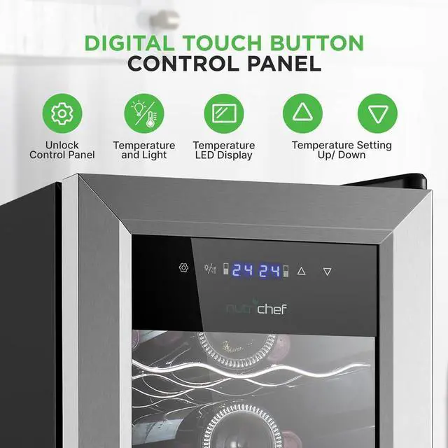 Alt view image 4 of 7 - NutriChef Wine Chilling Refrigerator Cellar, 27-Bottle Capacity, Dual-Zone Wine Cooler, Digital Touch Control, Stainless Steel Frame - PKCWCDS278