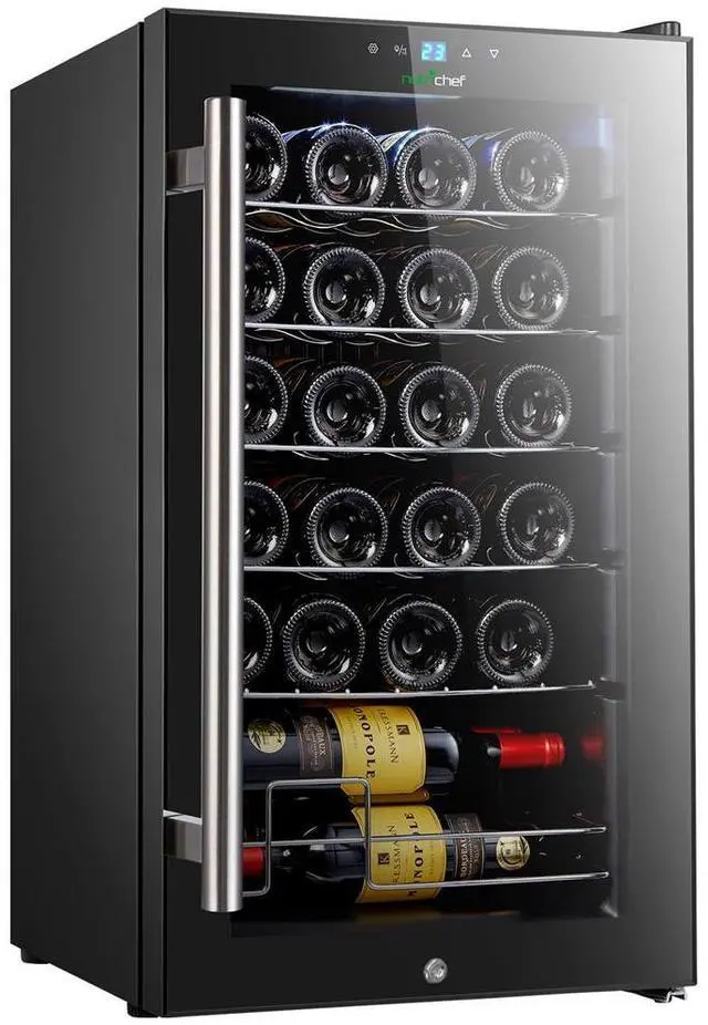Main image of NutriChef Wine Chilling Refrigerator Cooler, 24-Bottle Capacity, Single-Zone Wine Cooler, Digital Touch Control, Glass Door - PKCWC242