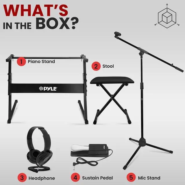 Alt view image 4 of 7 - Pyle Z Shape Keyboard Stand with Headset, Keyboard Stool, Microphone Stand, and Sustain Pedal - PKST22SB
