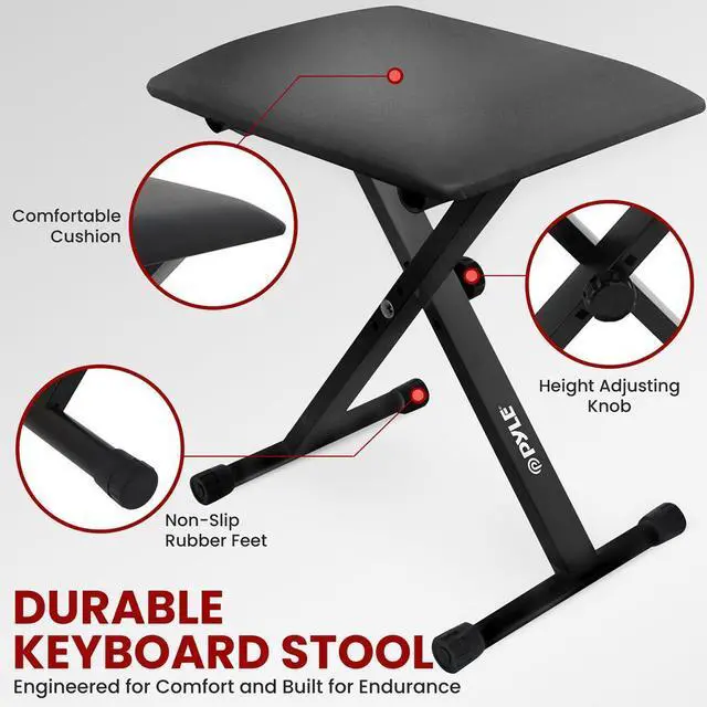 Alt view image 5 of 7 - Pyle Z Shape Keyboard Stand with Headset, Keyboard Stool, Microphone Stand, and Sustain Pedal - PKST22SB