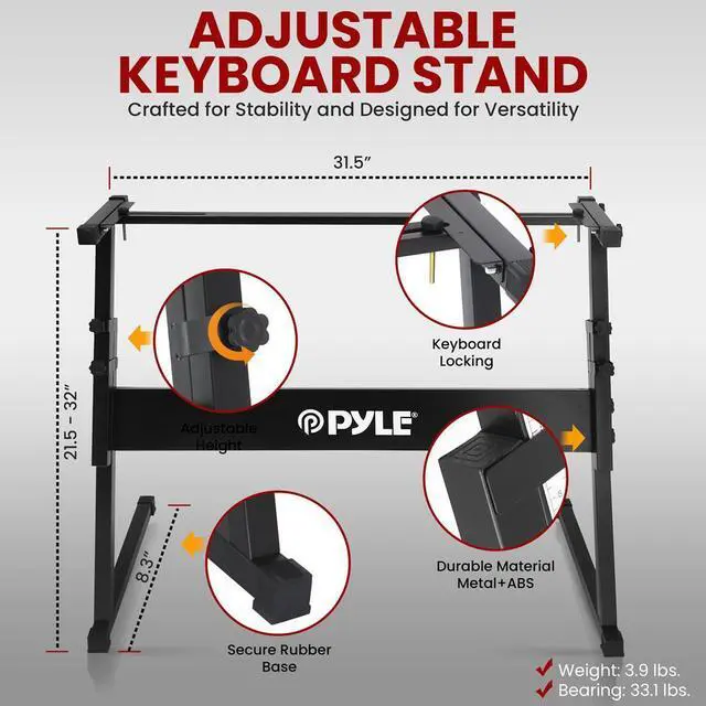 Alt view image 7 of 7 - Pyle Z Shape Keyboard Stand with Headset, Keyboard Stool, Microphone Stand, and Sustain Pedal - PKST22SB