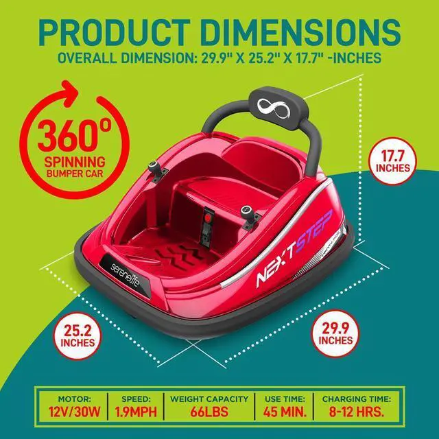Alt view image 4 of 7 - SereneLife 360° Spinning Kids Bumper Car with LED Lights, Remote Control, Rechargeable Battery, and Adjustable Safety Belt - SLBUPC84 (Red)