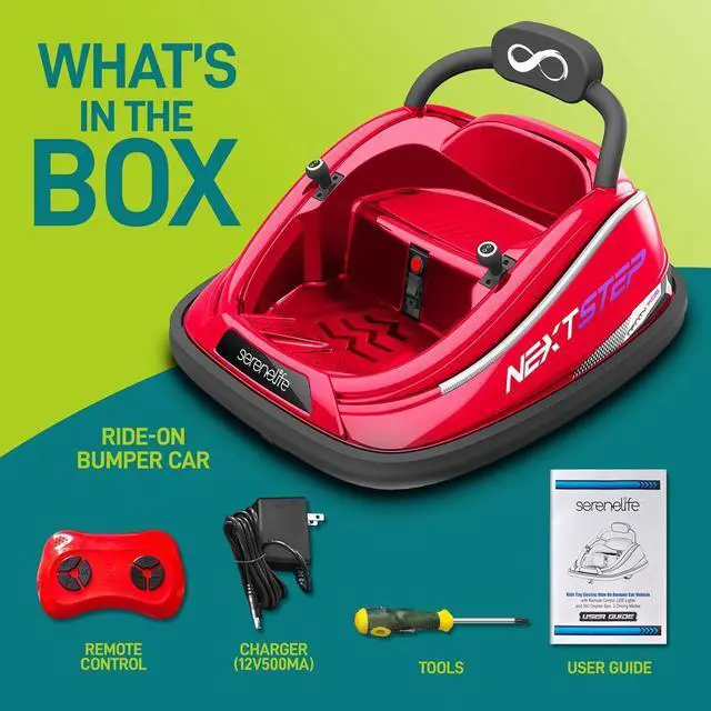 Alt view image 3 of 7 - SereneLife 360° Spinning Kids Bumper Car with LED Lights, Remote Control, Rechargeable Battery, and Adjustable Safety Belt - SLBUPC84 (Red)