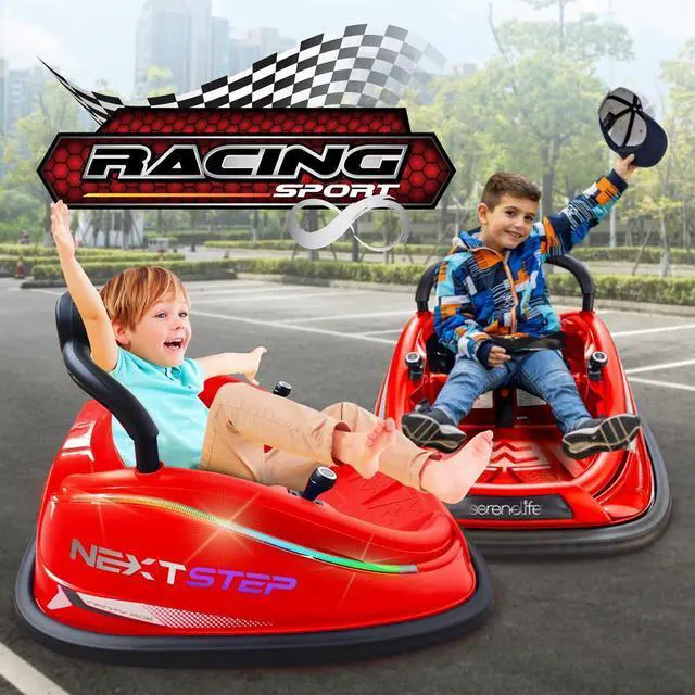Alt view image 5 of 7 - SereneLife 360° Spinning Kids Bumper Car with LED Lights, Remote Control, Rechargeable Battery, and Adjustable Safety Belt - SLBUPC84 (Red)