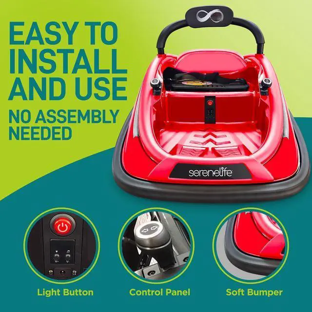 Alt view image 7 of 7 - SereneLife 360° Spinning Kids Bumper Car with LED Lights, Remote Control, Rechargeable Battery, and Adjustable Safety Belt - SLBUPC84 (Red)