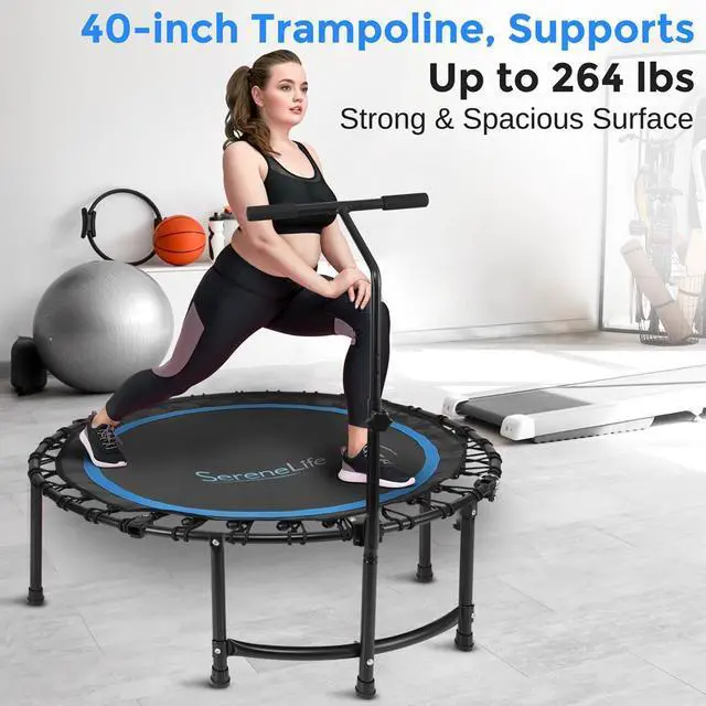 Alt view image 7 of 7 - SereneLife Professional Jumping Trampoline for Fitness & Aerobics, Adjustable Height Handrail, Indoor/Outdoor Use - SLELT418
