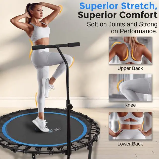 Alt view image 6 of 7 - SereneLife Professional Jumping Trampoline for Fitness & Aerobics, Adjustable Height Handrail, Indoor/Outdoor Use - SLELT418