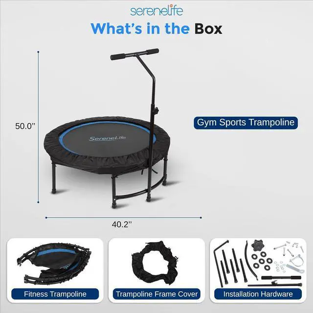 Alt view image 5 of 7 - SereneLife Professional Jumping Trampoline for Fitness & Aerobics, Adjustable Height Handrail, Indoor/Outdoor Use - SLELT418