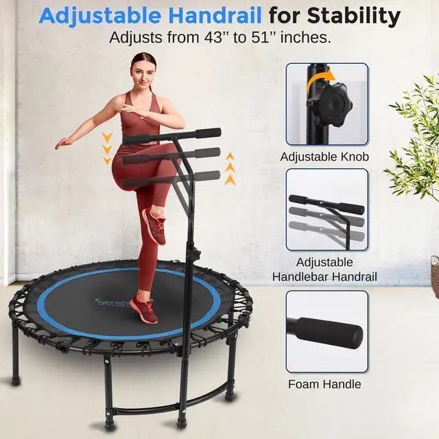 Alt view image 2 of 7 - SereneLife Professional Jumping Trampoline for Fitness & Aerobics, Adjustable Height Handrail, Indoor/Outdoor Use - SLELT418
