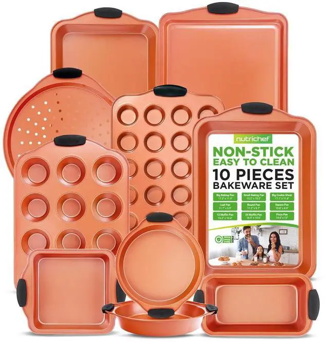 Main image of NutriChef Professional Carbon Steel Nonstick Bakeware Set with Blue Silicone Handles, Flexible and Easy-to-Clean - NCSBS54S